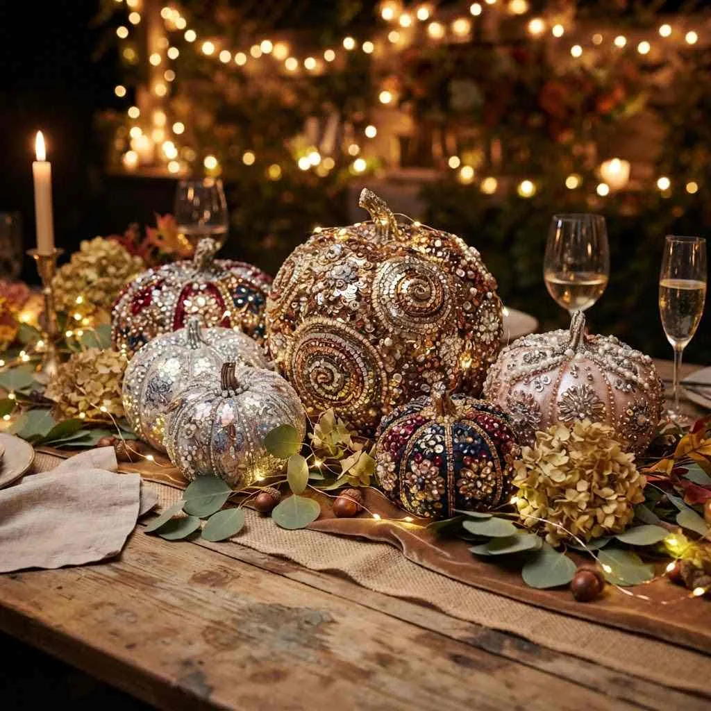 15 Pumpkin Decorating Ideas for 2026 You'll Want to Try Right Now 10 9. Beaded and Sequined Pumpkins