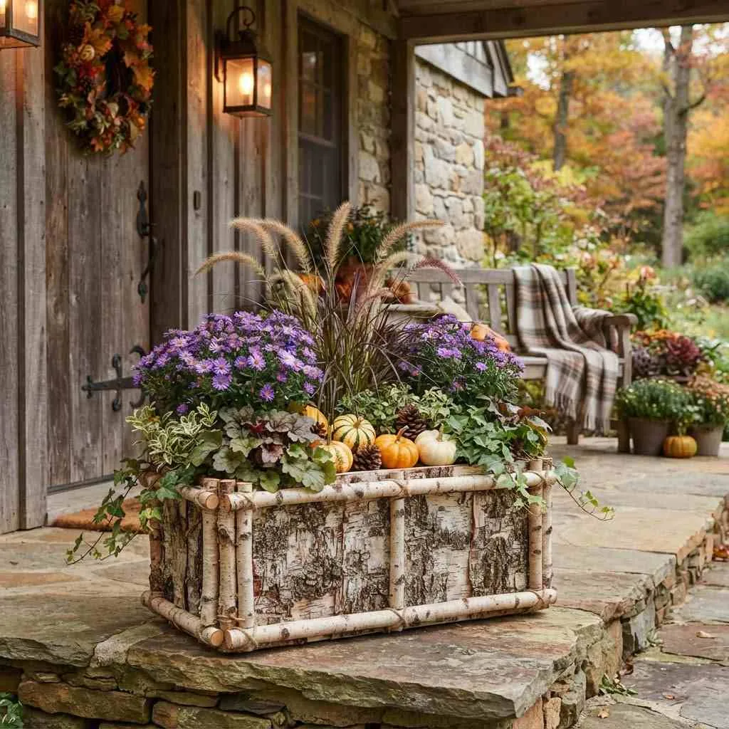 15 Fall Planter Ideas to Cozy Up Your Porch This Season 13 Birch Log Planter Box
