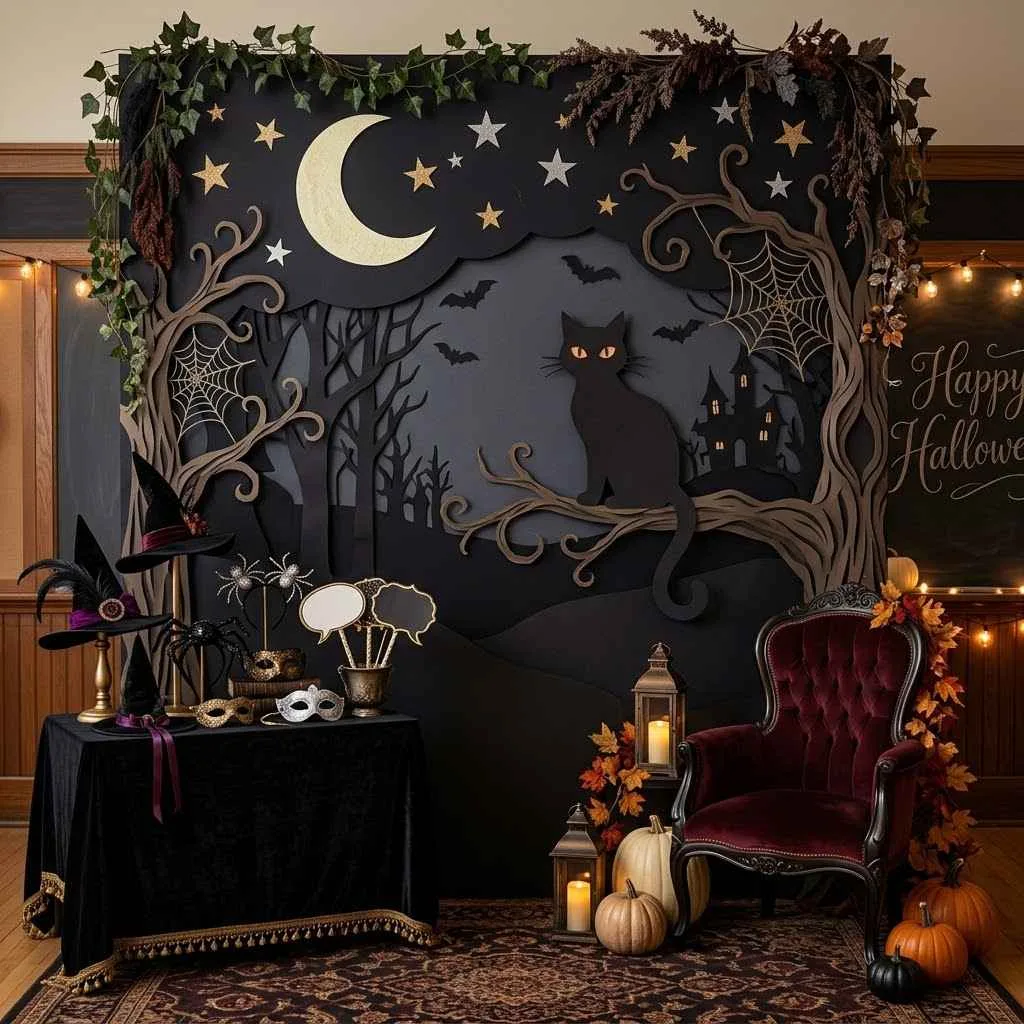 15 Halloween Classroom Decor Ideas That'll Make Your Room the Talk of the School! 14 Black Cat Photo Booth Backdrop