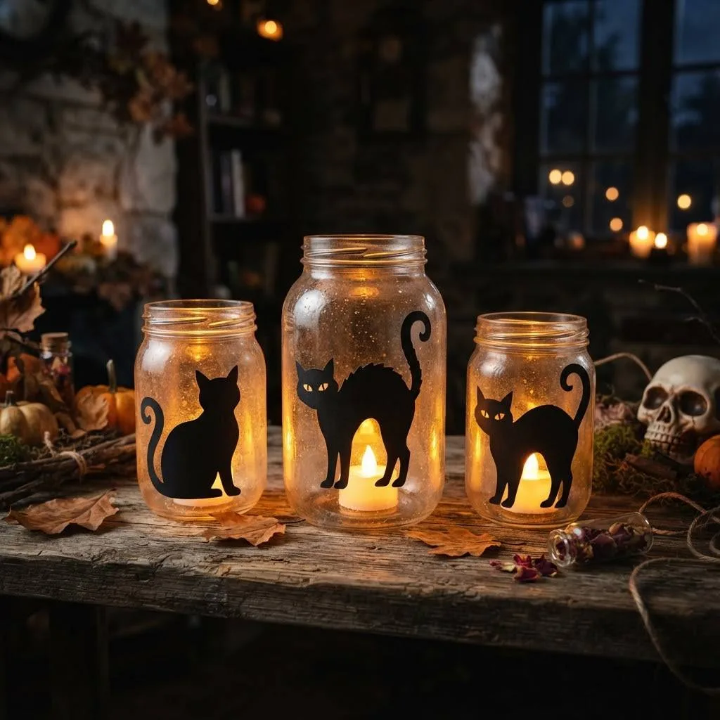 14 Halloween Lantern Ideas to Light Up Your Spooky Season 4 Black Cat Silhouette Jars