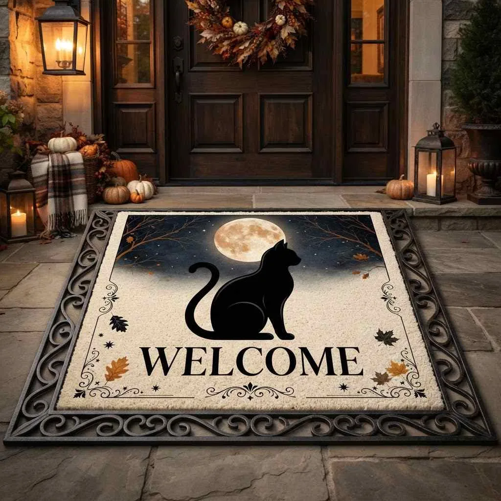 Black Cat Silhouette Welcome