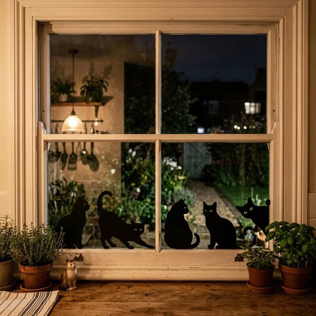 15 Halloween Kitchen Decor Ideas to Try This Year 11 10. Black Cat Silhouette Window Clings