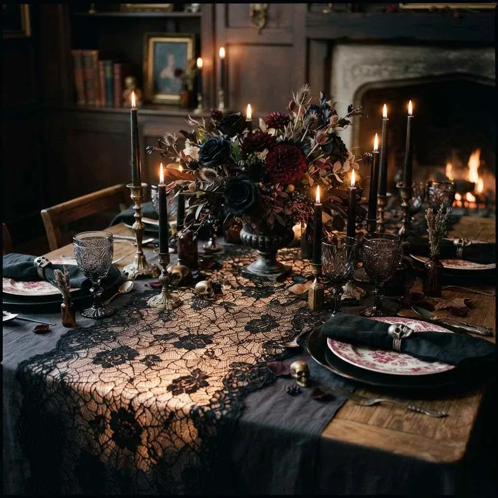 14 Gothic Halloween Decor Ideas to Transform Your Home This October 5 4. Black Lace Table Runners