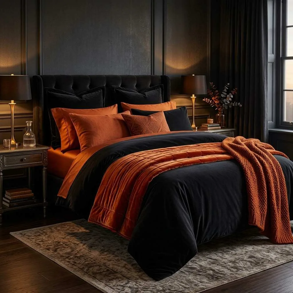 15 Halloween Dorm Room Decor Ideas That'll Make Your Room the Spookiest Spot on Campus 10 Black and Orange Bedding Combo