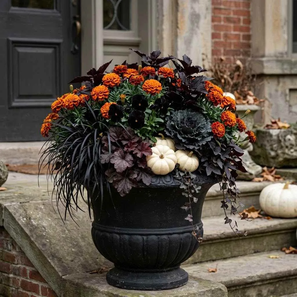 15 Fall Planter Ideas to Cozy Up Your Porch This Season 8 Black and Orange Drama Pot