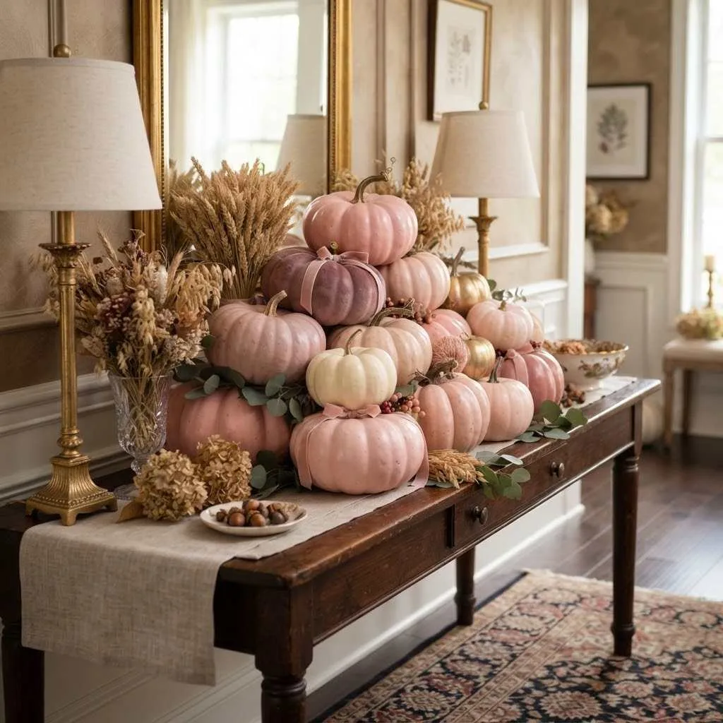14 Dreamy Pastel Halloween Decor Ideas You'll Absolutely Love 2 Pastel Halloween Decor Ideas Blush Pink Pumpkin Display