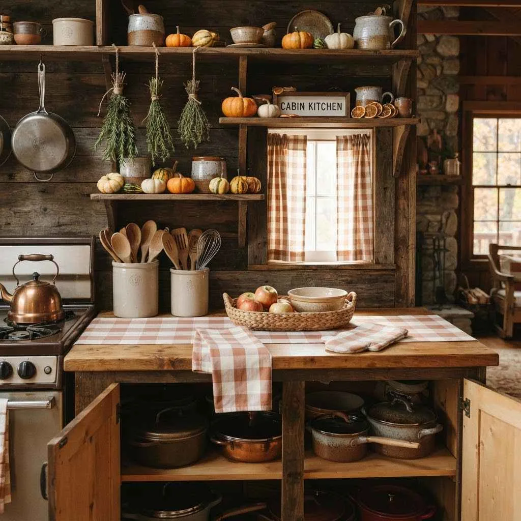 15 Fall Cabin Decor Ideas That'll Make You Never Want to Leave 14 13. Buffalo Check Kitchen Accents