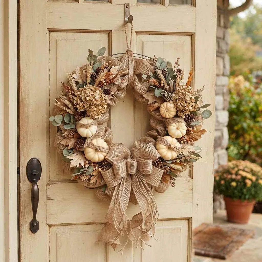 15 Farmhouse Halloween Decor Ideas That Bring Cozy Charm to Your Home 15 Burlap and Twine Wreath