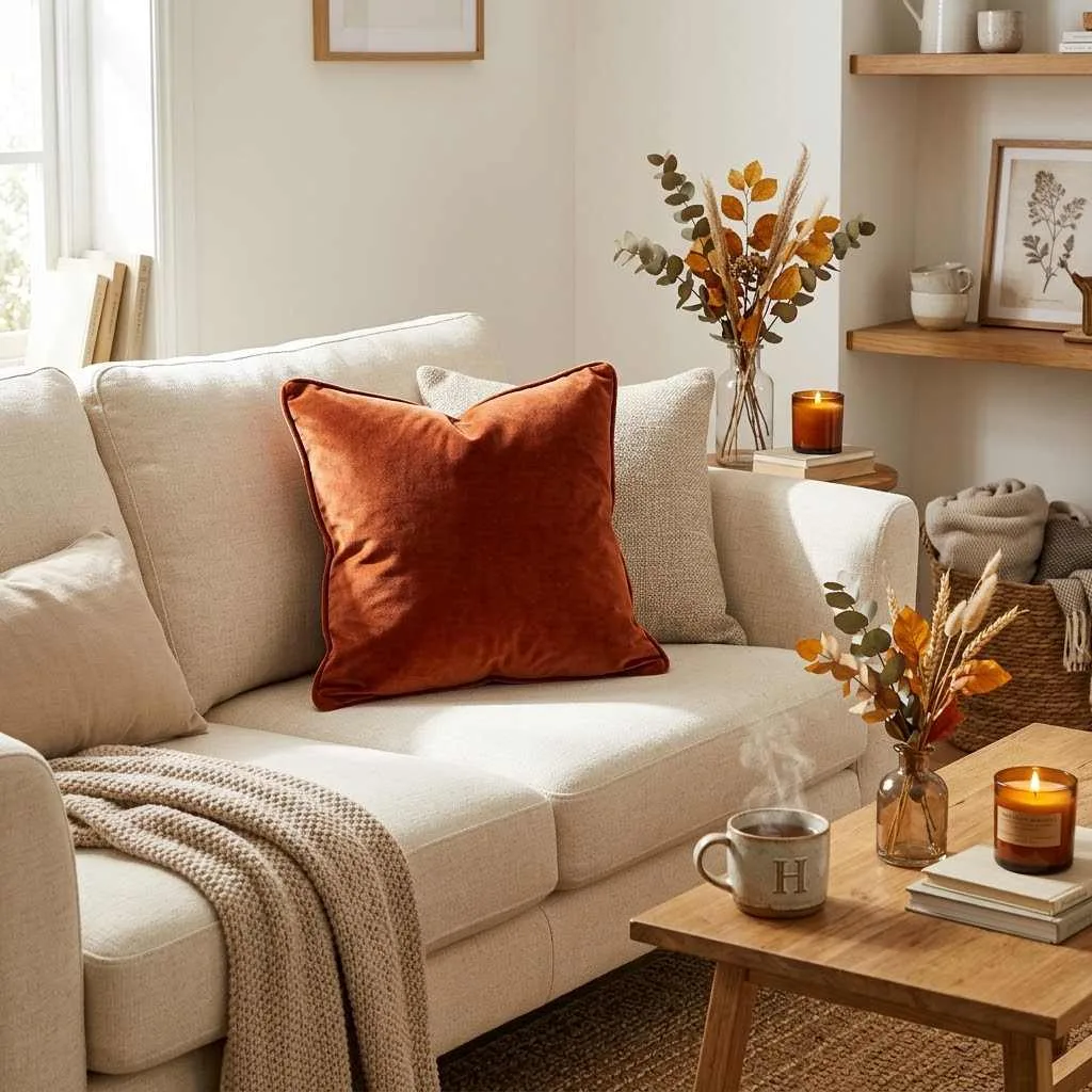 14 Velvet Pillow Fall Decor Ideas to Cozy Up Your Home 2 Velvet Pillow Fall Decor Ideas 1. Burnt Orange Velvet Accents