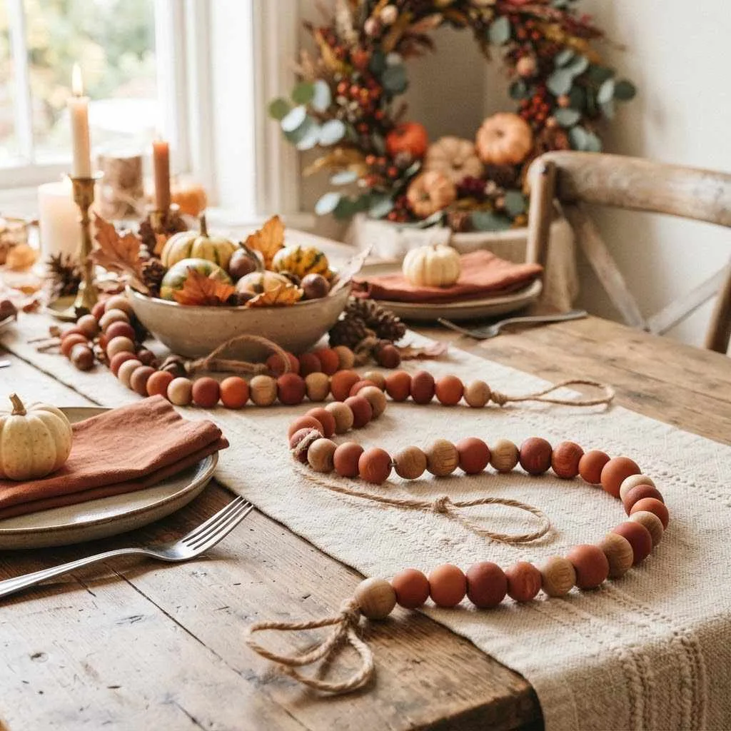 15 Wood Bead Garland Fall Ideas You'll Love 3 2. Burnt Orange and Rust Accents