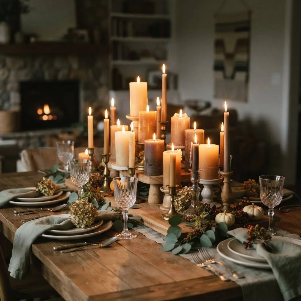 14 Fall Dining Room Decor Ideas to Cozy Up Your Space 10 9. Candlelit Ambiance with Varied Heights