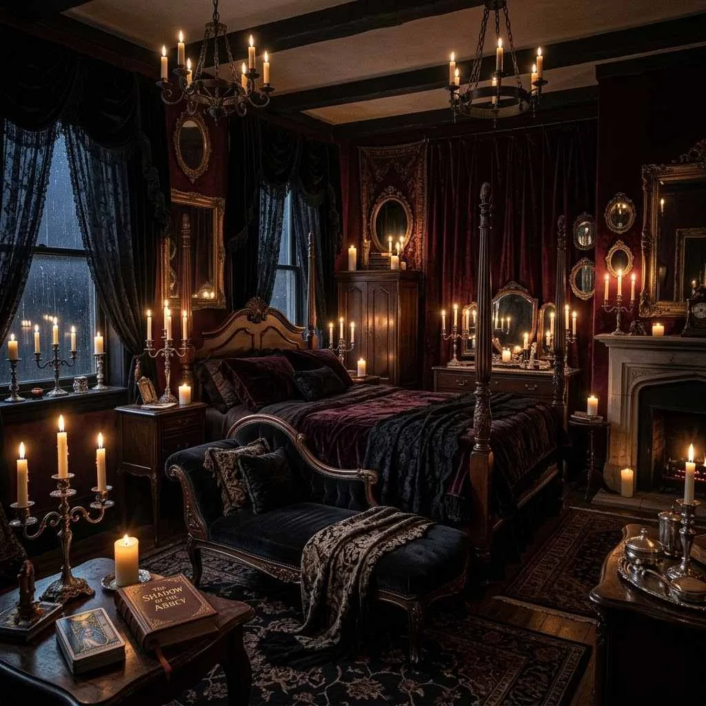 15 Dark Romantic Halloween Aesthetic Ideas 2 1. Candlelit Gothic Boudoir