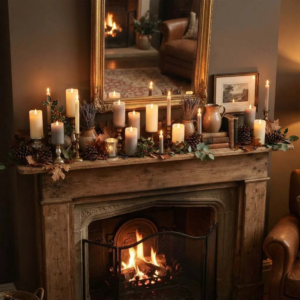 Fall Neutral Decor Ideas: 15 Cozy Ways to Warm Up Your Home This Season 9 Candlelit Mantel Displays