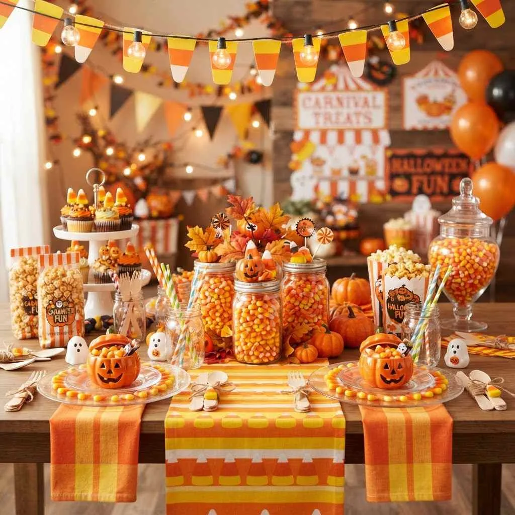 9. Candy Corn Carnival Table