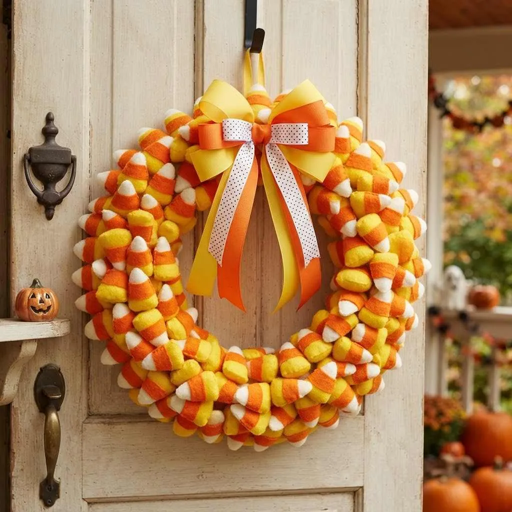 14 Halloween Wreath Ideas to Transform Your Front Door 8 7. Candy Corn Wreath