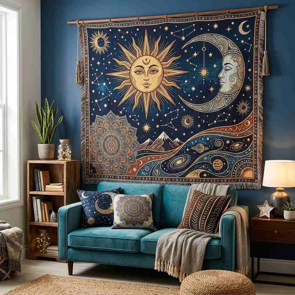 15 Celestial Decor Ideas for a Dreamy Home 6 Celestial Tapestry Backdrop