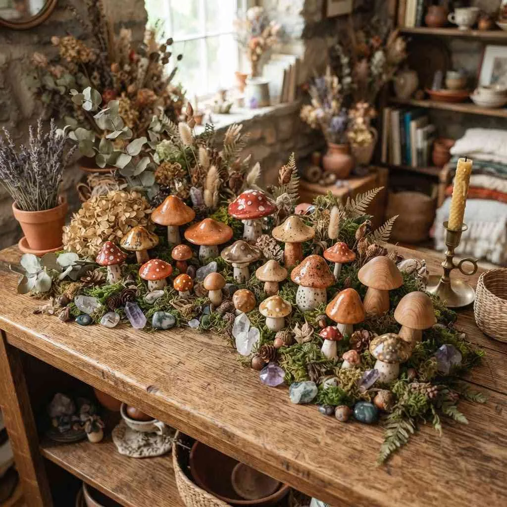 15 Boho Halloween Decor Ideas to Transform Your Space This Fall 13 Ceramic Mushroom and Toadstool Accents