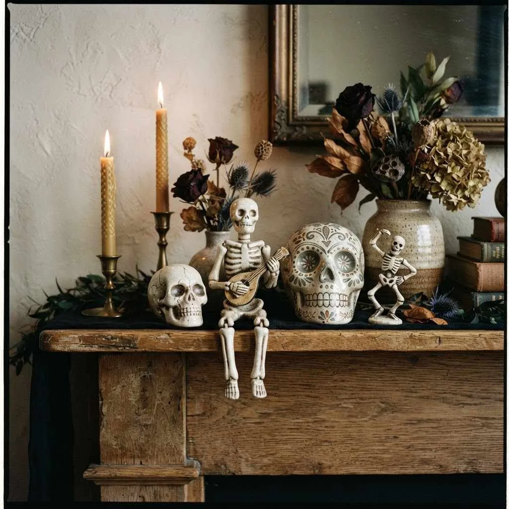 8. Ceramic Skull and Skeleton Figurines