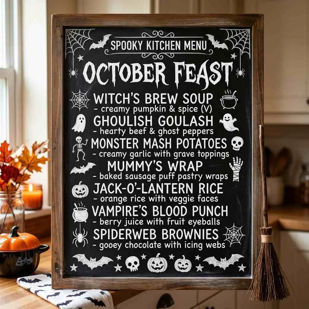 15 Halloween Kitchen Decor Ideas to Try This Year 6 5. Chalkboard Menu with Spooky Fonts