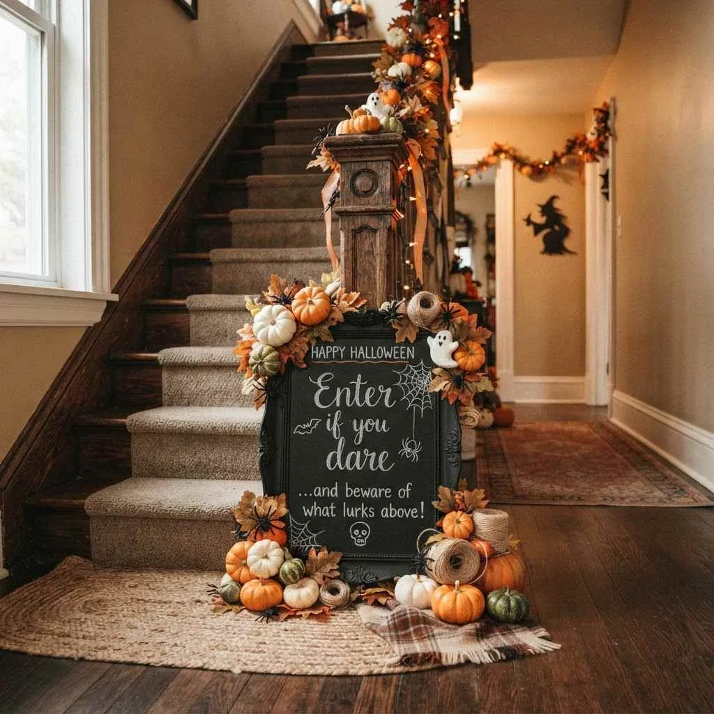 15 Halloween Staircase Decor Ideas That Will Steal the Show 16 15. Chalkboard Spooky Sayings