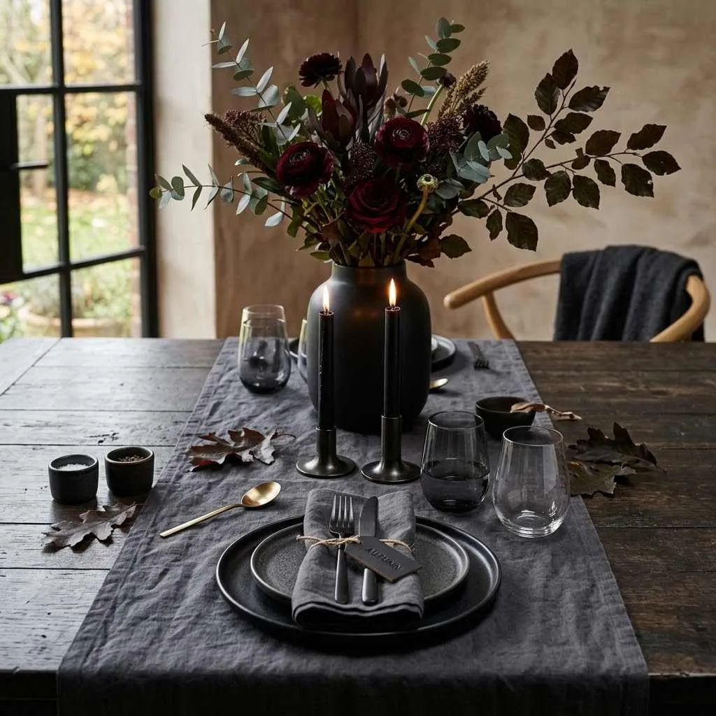 15 Beautiful Linen Table Runner Ideas to Transform Your Fall Table 14 Charcoal Grey Modern Runner