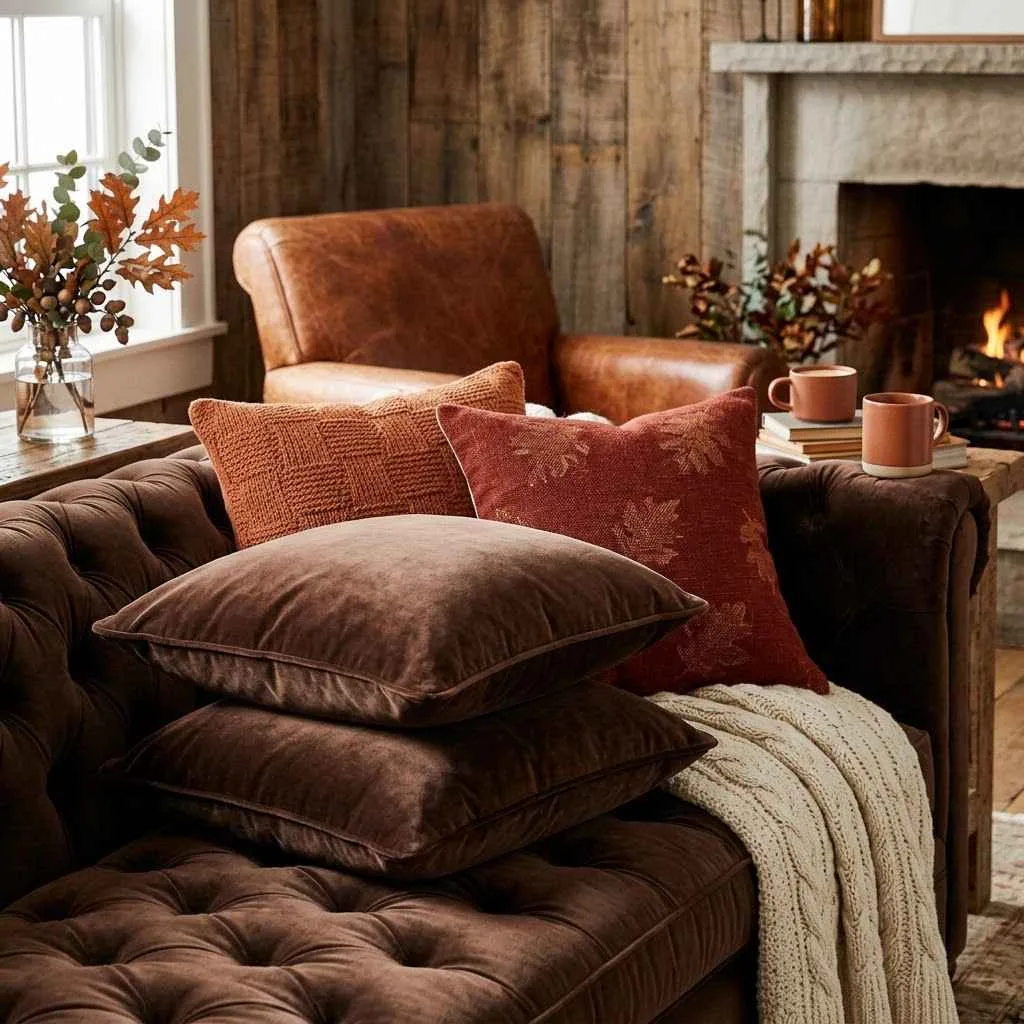 14 Velvet Pillow Fall Decor Ideas to Cozy Up Your Home 6 5. Chocolate Brown Velvet Layers
