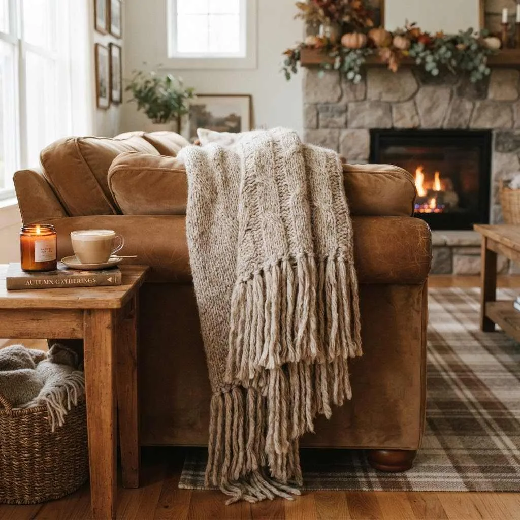 15 Chunky Knit Fall Throw Ideas to Cozy Up Your Home This Season 11 10. Chunky Knit Throw with Fringe Detail