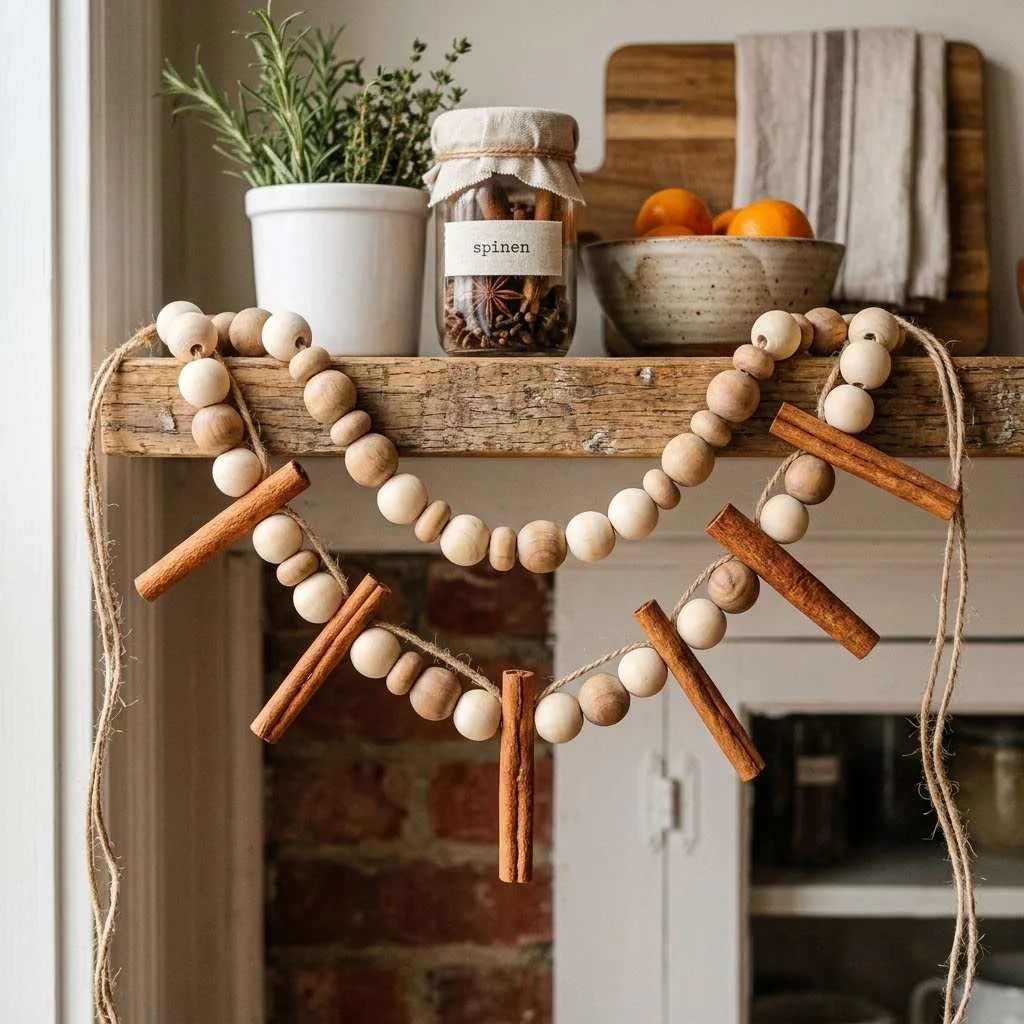 15 Wood Bead Garland Fall Ideas You'll Love 8 Cinnamon Stick and Bead Combo