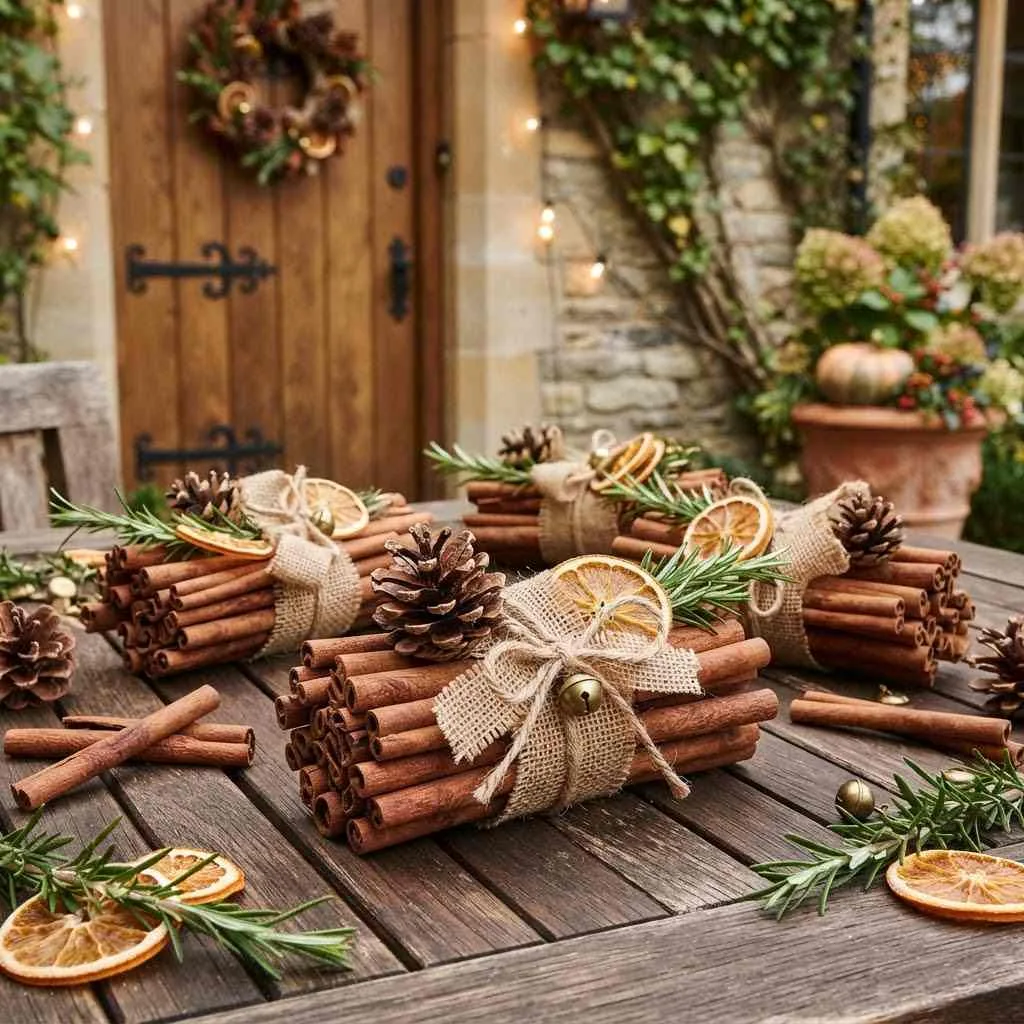 15 Fall Outdoor Decor Ideas to Transform Your Porch and Yard 11 Cinnamon Stick and Pinecone Bundles