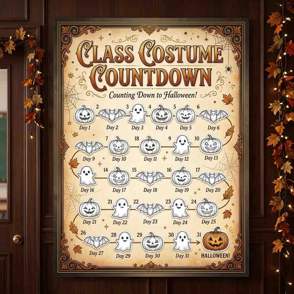 15 Halloween Classroom Decor Ideas That'll Make Your Room the Talk of the School! 16 Class Costume Countdown Chart