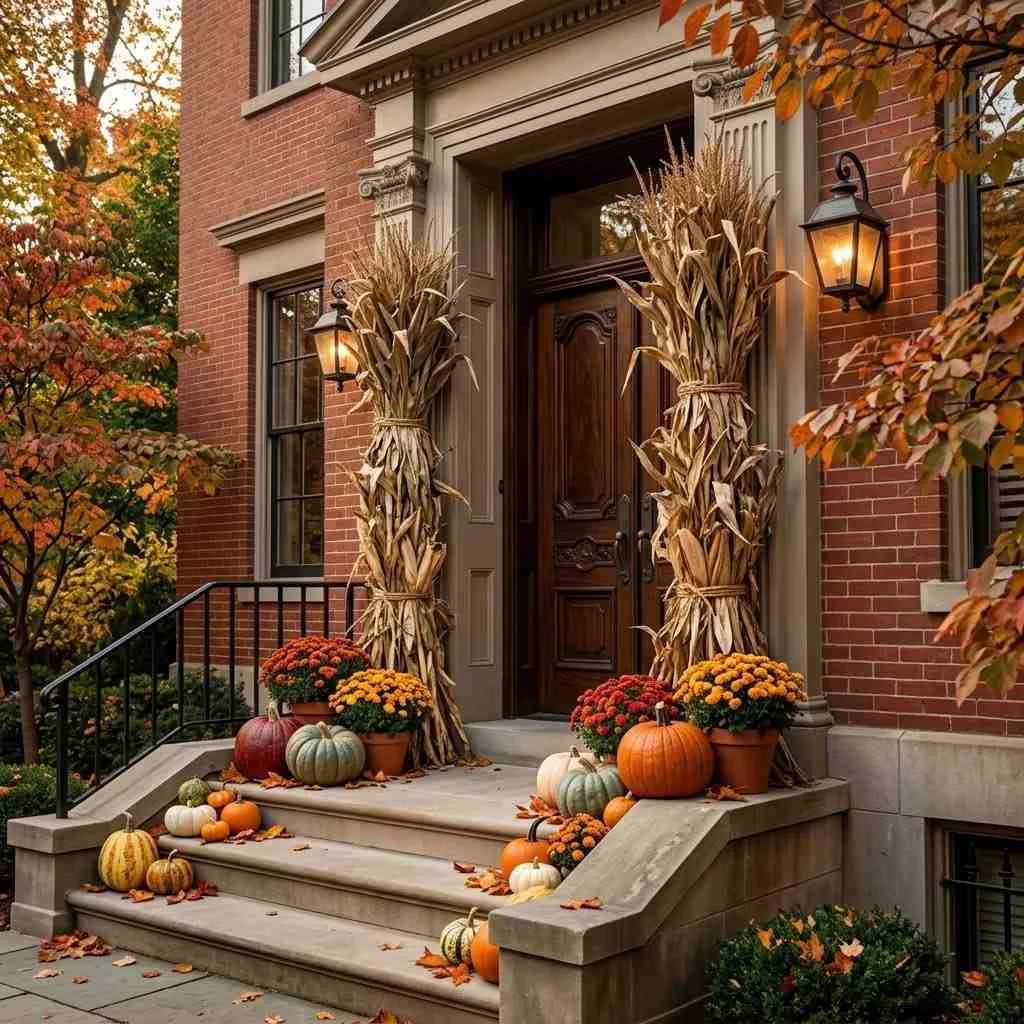 Corn Stalk Decor Ideas Classic Bundled Corn Stalk Pillars
