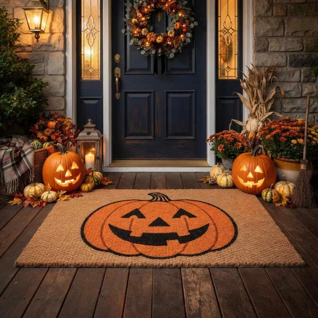Halloween Doormat Ideas Classic Jack-O'-Lantern Grin