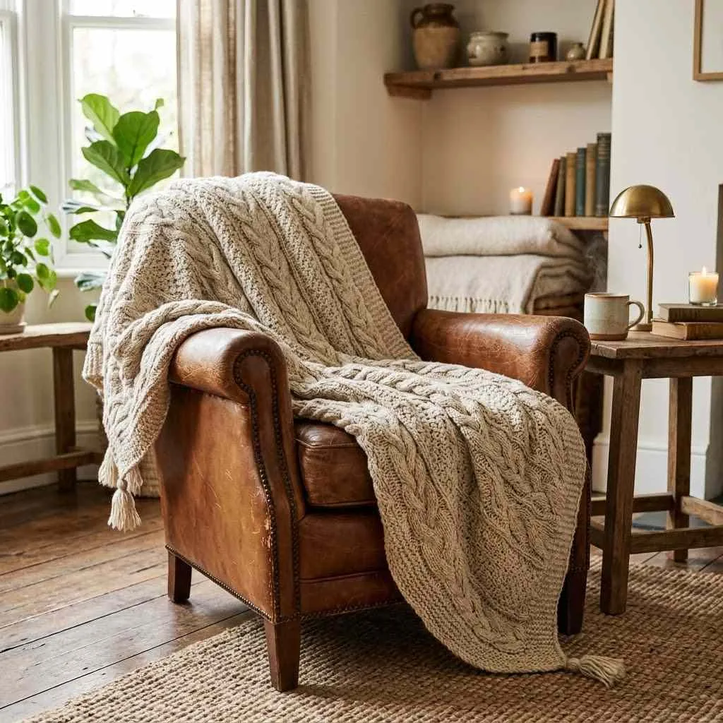 15 Chunky Knit Fall Throw Ideas to Cozy Up Your Home This Season 2 Chunky Knit Fall Throw Ideas 1. Classic Oatmeal Cable Knit Throw
