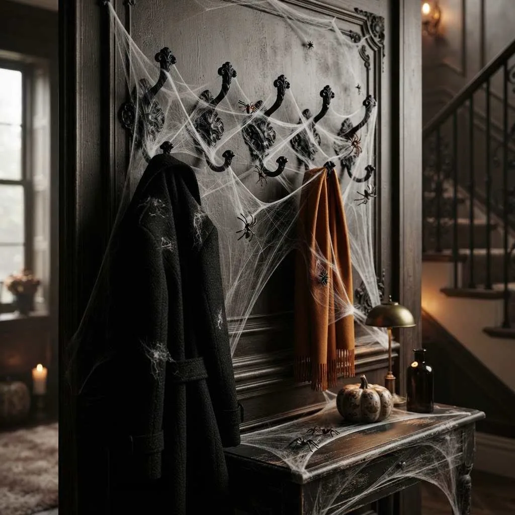 15 Spooky-Chic Halloween Mudroom Decor Ideas You'll Absolutely Love! 2 Halloween Mudroom Decor Ideas1. Cobweb Coat Hooks