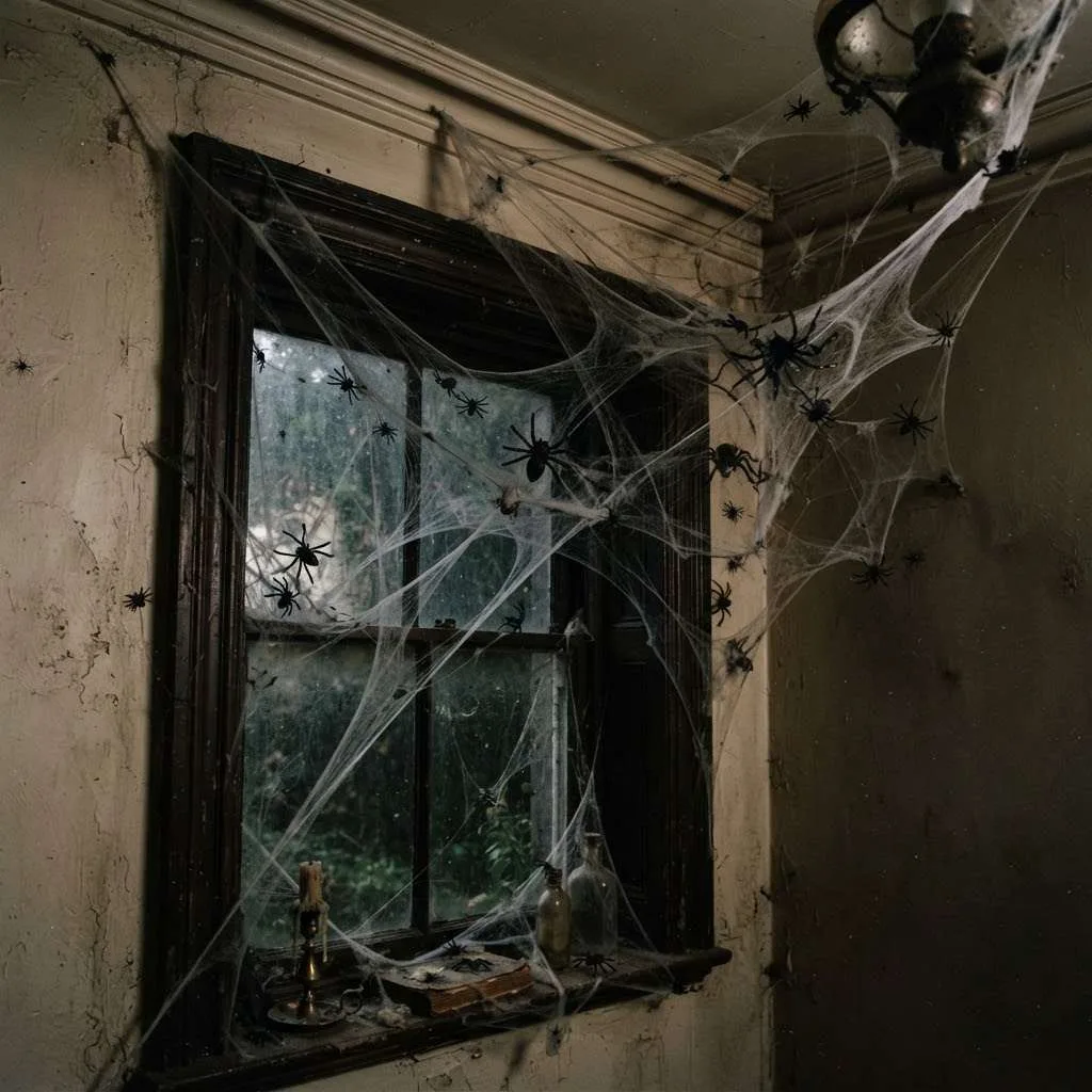 15 Halloween Living Room Decor Ideas 2 1. Cobweb Corner Curtains