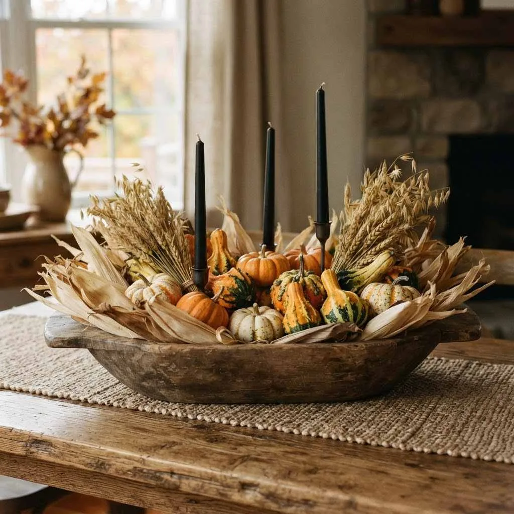 10. Corn Husk and Gourd Harvest Display
