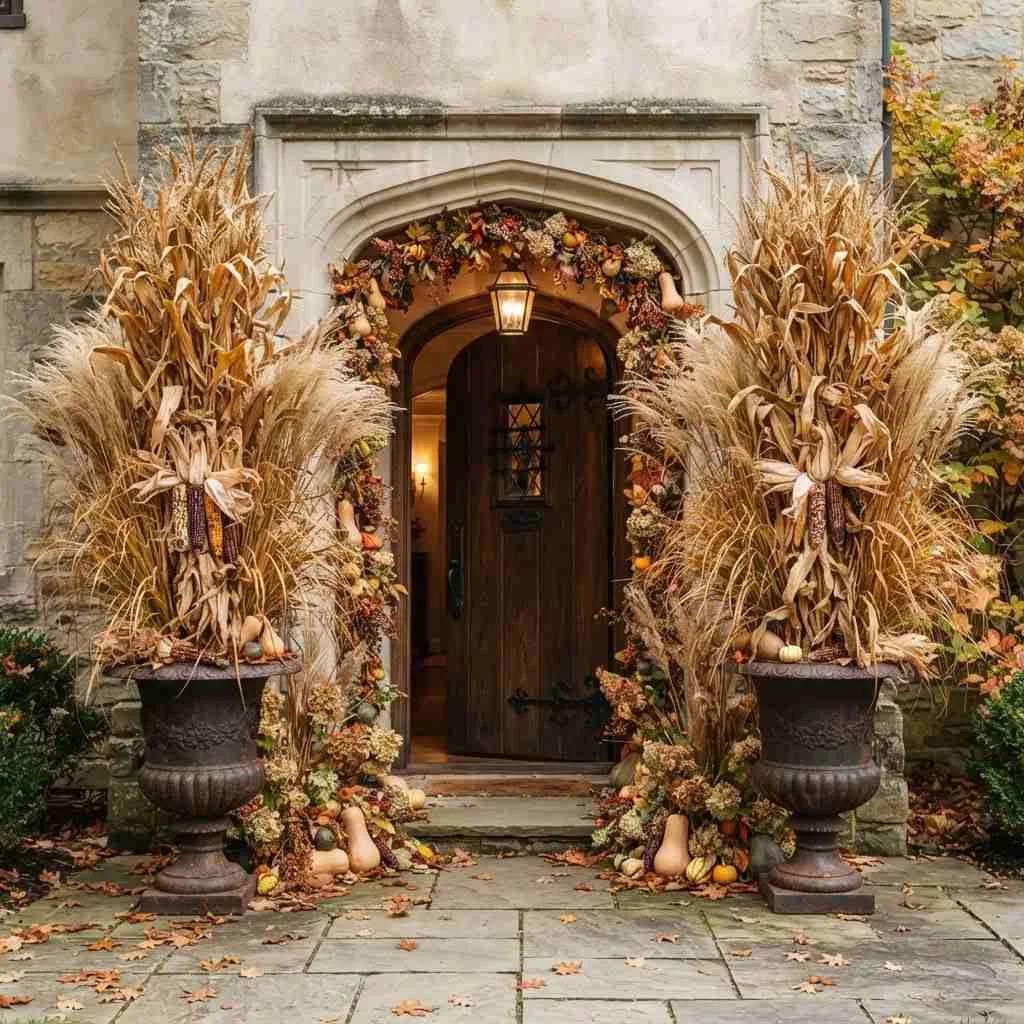 15 Fall Planter Ideas to Cozy Up Your Porch This Season 5 Corn Stalk and Grass Tower