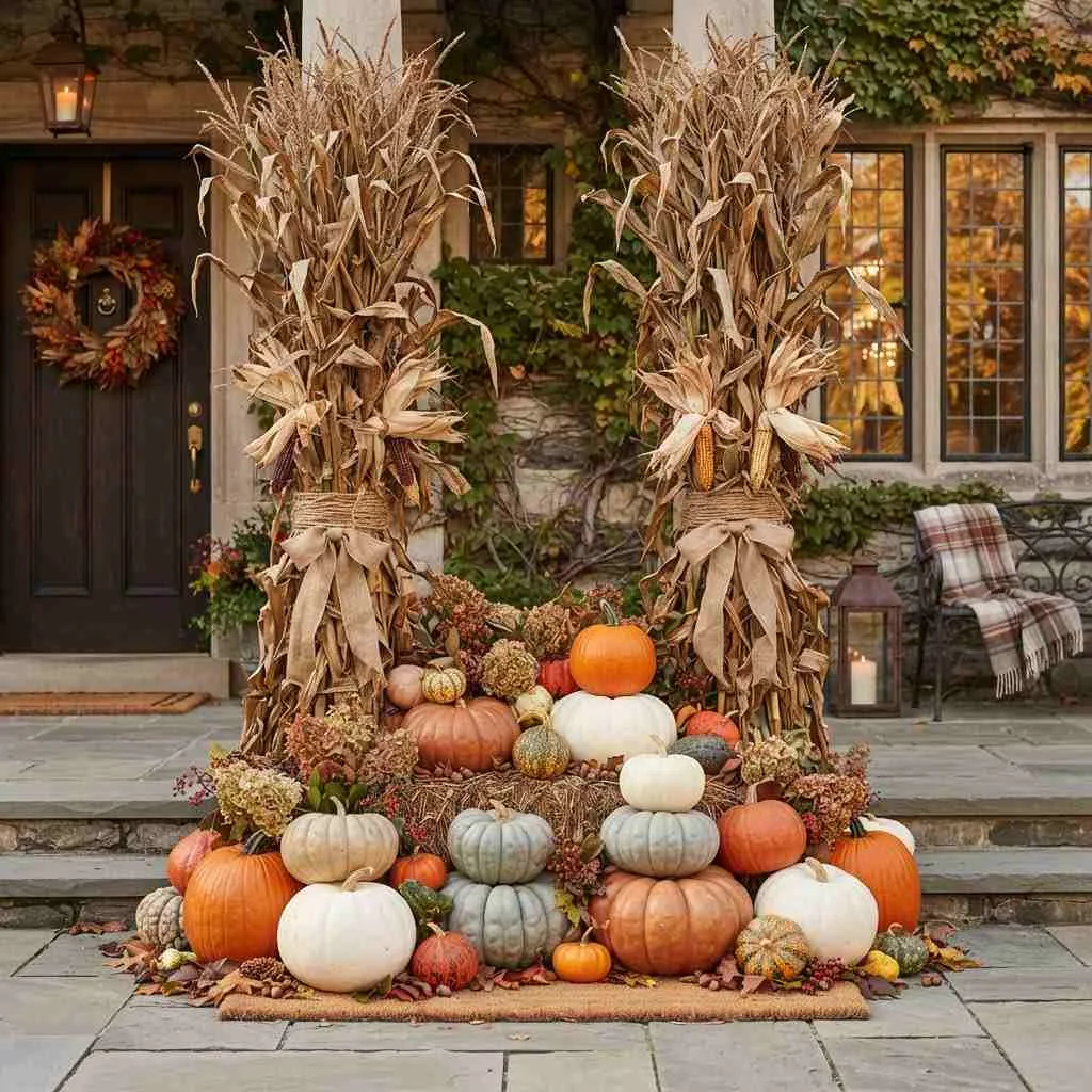 Corn Stalks with Pumpkin Accents