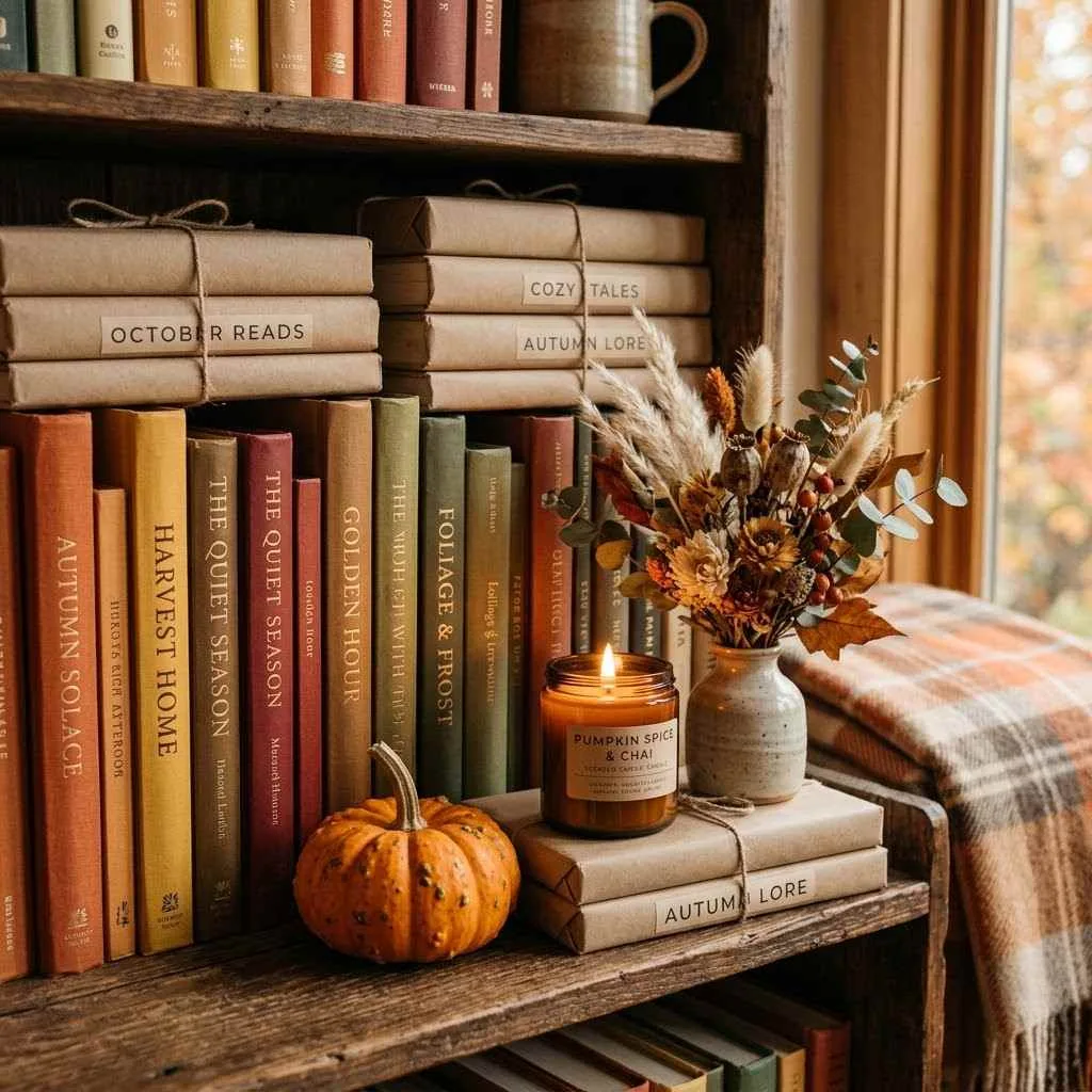 15 Fall Shelf Styling Ideas to Cozy Up Your Home This Season 5 4. Cozy Book Nook Display