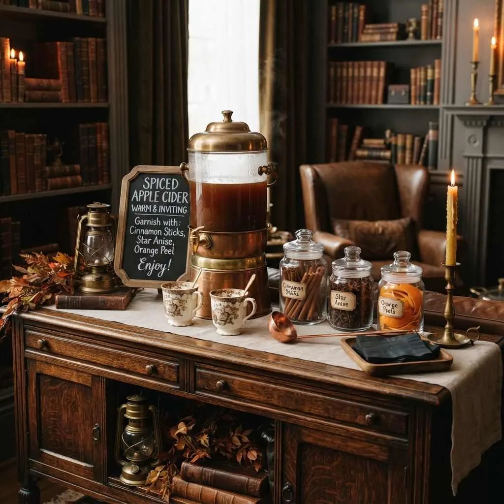 15 Cozy Dark Academia Halloween Ideas You'll Fall in Love With 6 Spiced Apple Cider Bar