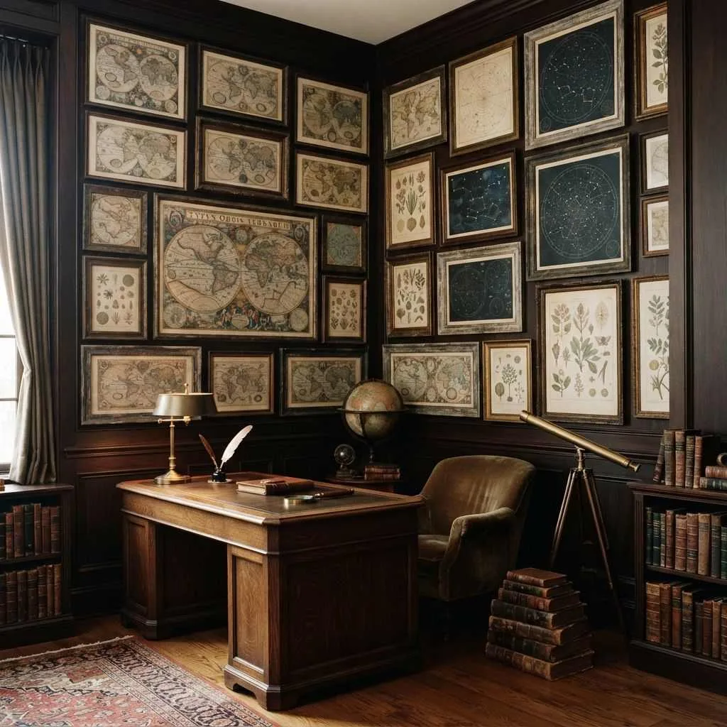 15 Cozy Dark Academia Halloween Ideas You'll Fall in Love With 9 Antique Map Wall Display