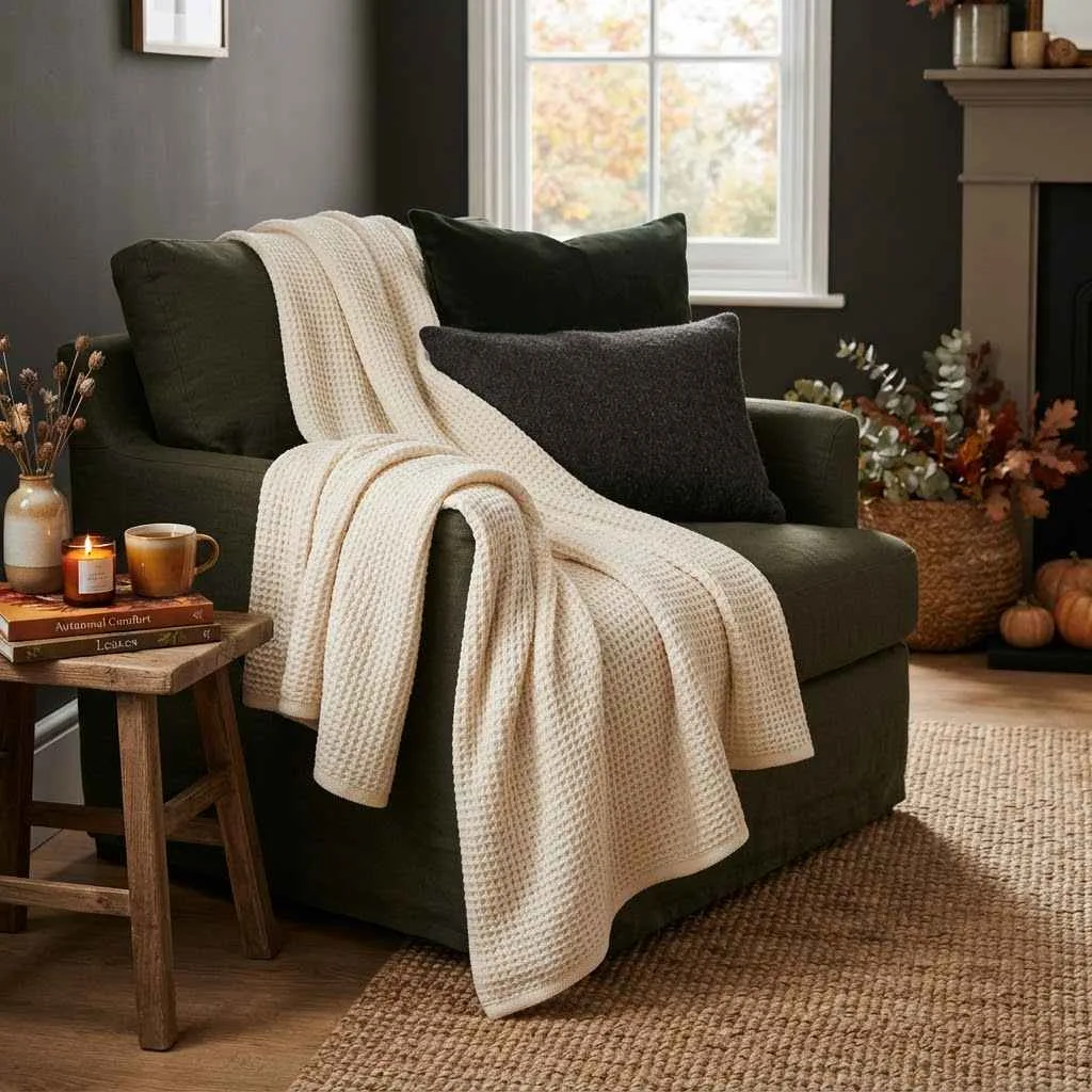 15 Chunky Knit Fall Throw Ideas to Cozy Up Your Home This Season 9 8. Cream Waffle Knit Throw