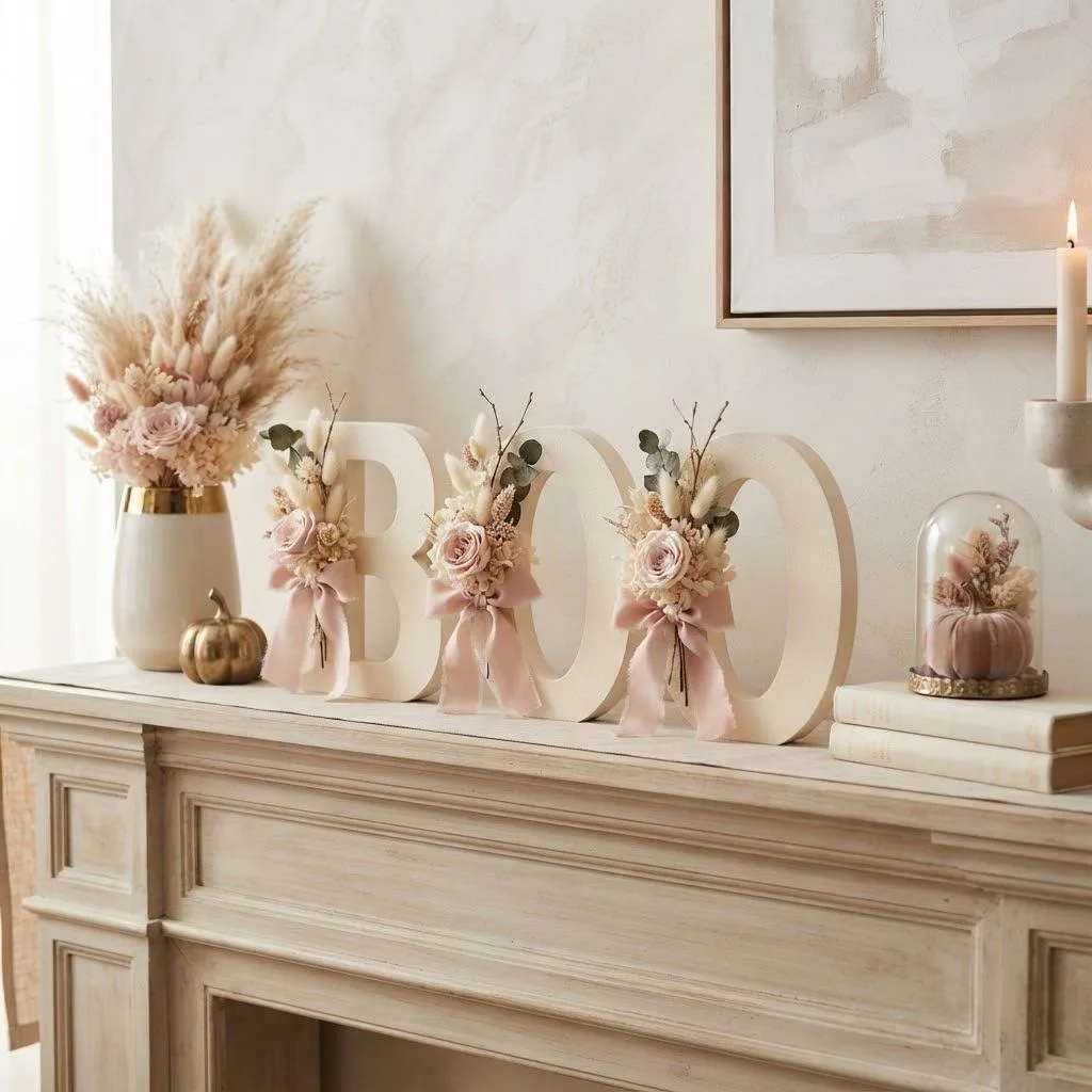 14 Dreamy Pastel Halloween Decor Ideas You'll Absolutely Love 13 Cream and Blush Boo Sign