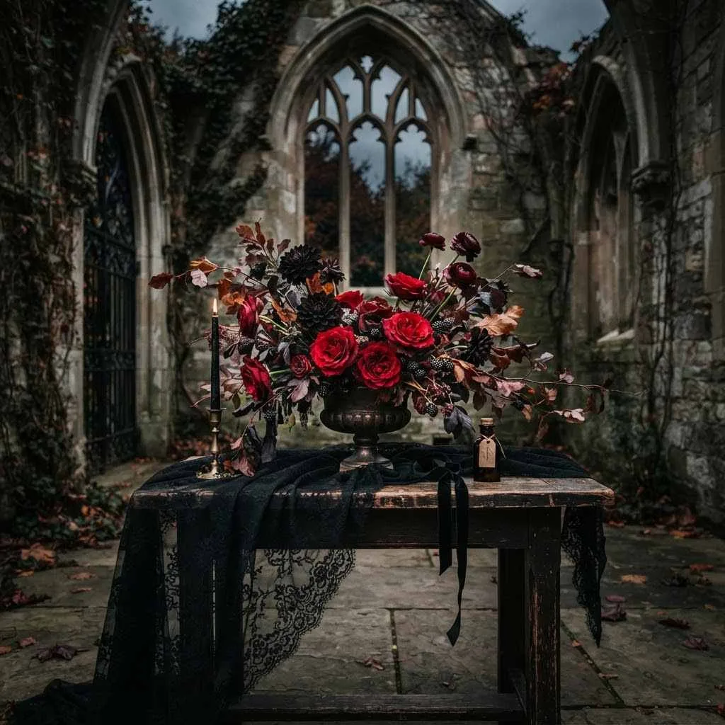 15 Dark Romantic Halloween Aesthetic Ideas 16 15. Crimson and Black Photoshoot
