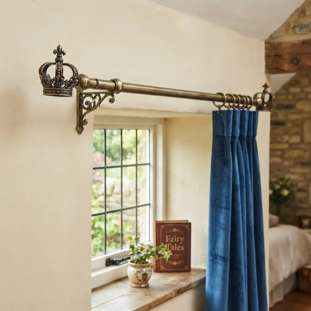 15 Halloween Nursery Decor Ideas: Castlecore & Circus Vibes Your Baby Will Love 14 13. Crown-Topped Curtain Rods