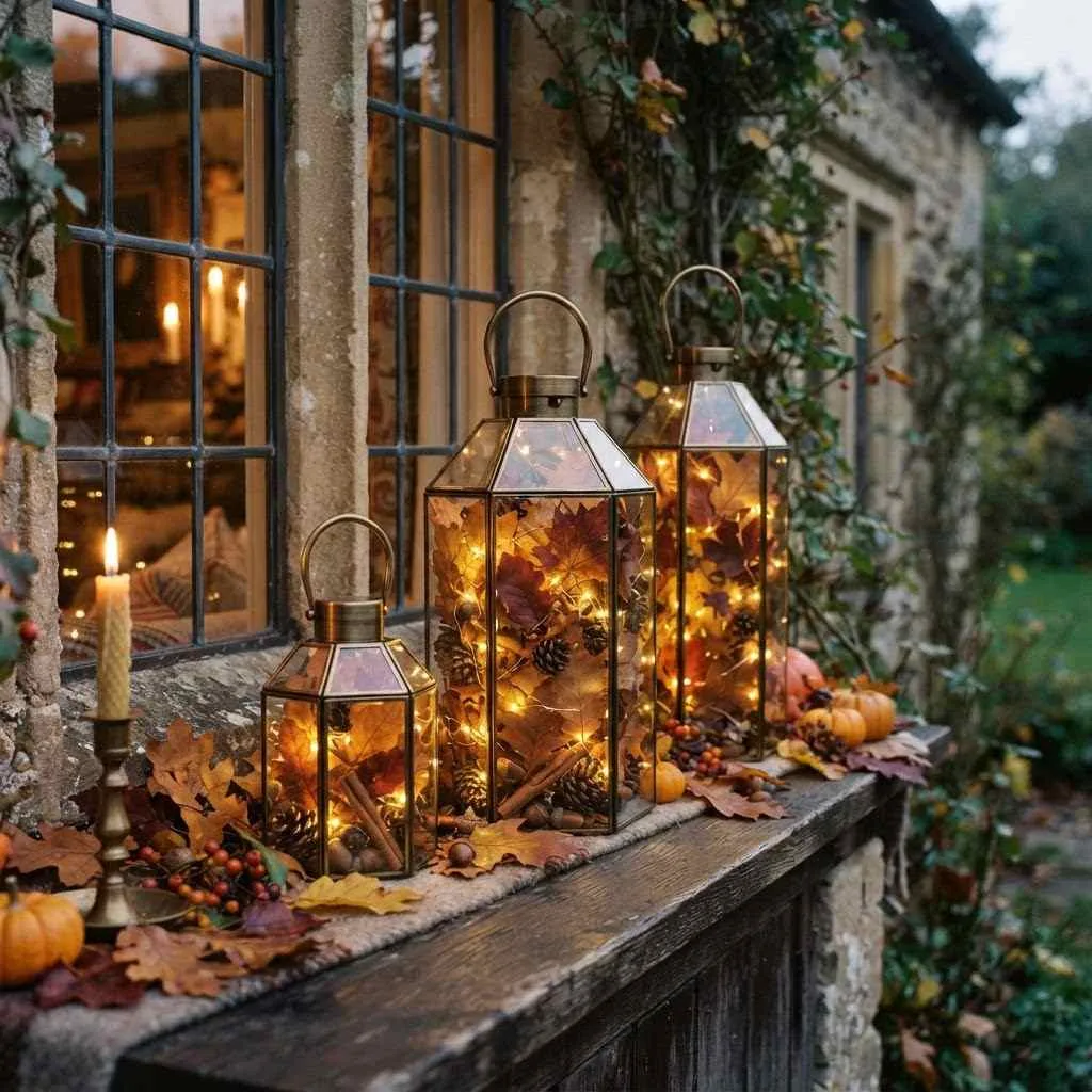 15 Fall Outdoor Decor Ideas to Transform Your Porch and Yard 15 DIY Leaf-Filled Lanterns