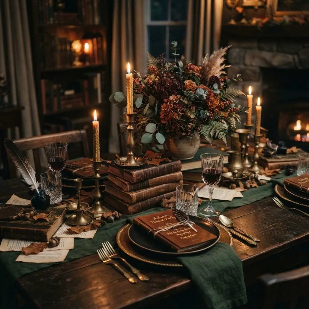 15 Fall Tablescape Ideas That'll Make Your Table the Star of the Season 15 14. Dark Academia Inspired Table