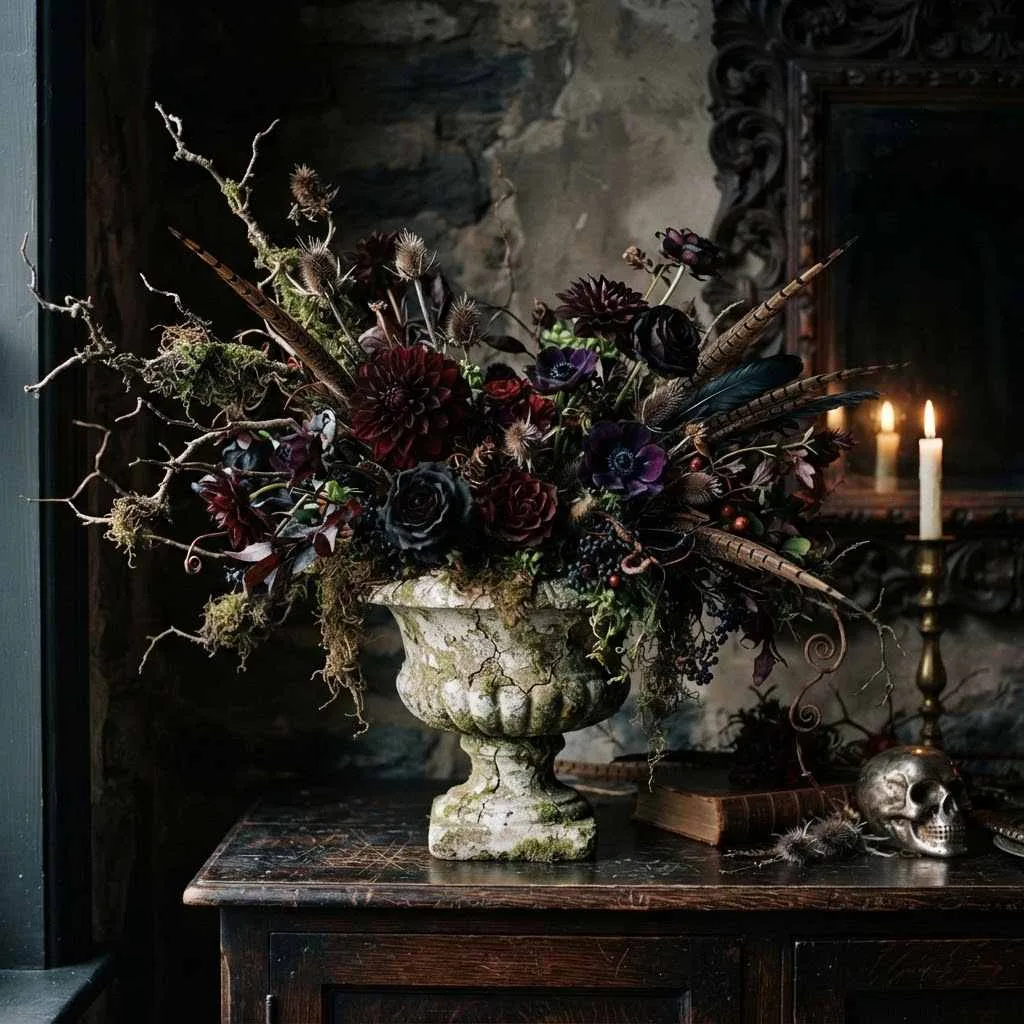 14 Gothic Halloween Decor Ideas to Transform Your Home This October 9 8. Dark Floral Arrangements