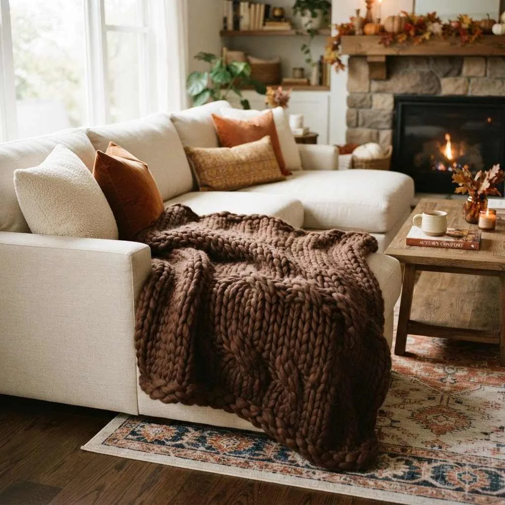 15 Chunky Knit Fall Throw Ideas to Cozy Up Your Home This Season 15 14. Deep Chocolate Brown Chunky Knit