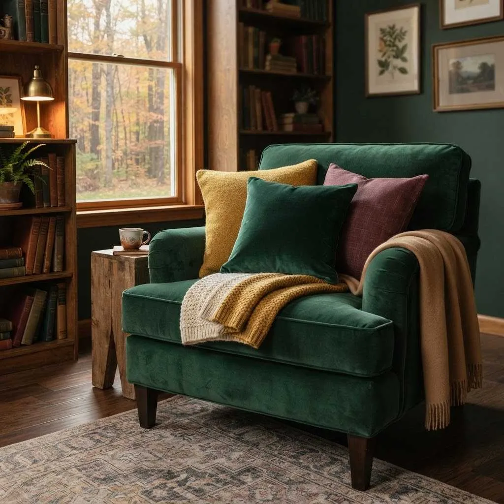 14 Velvet Pillow Fall Decor Ideas to Cozy Up Your Home 3 2. Deep Emerald Green Velvet
